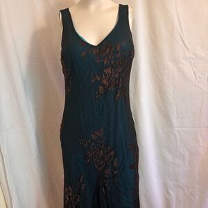 Elegant Teal and Brown Floral Dress Jonathan Martin sheer sz 10 Y2K